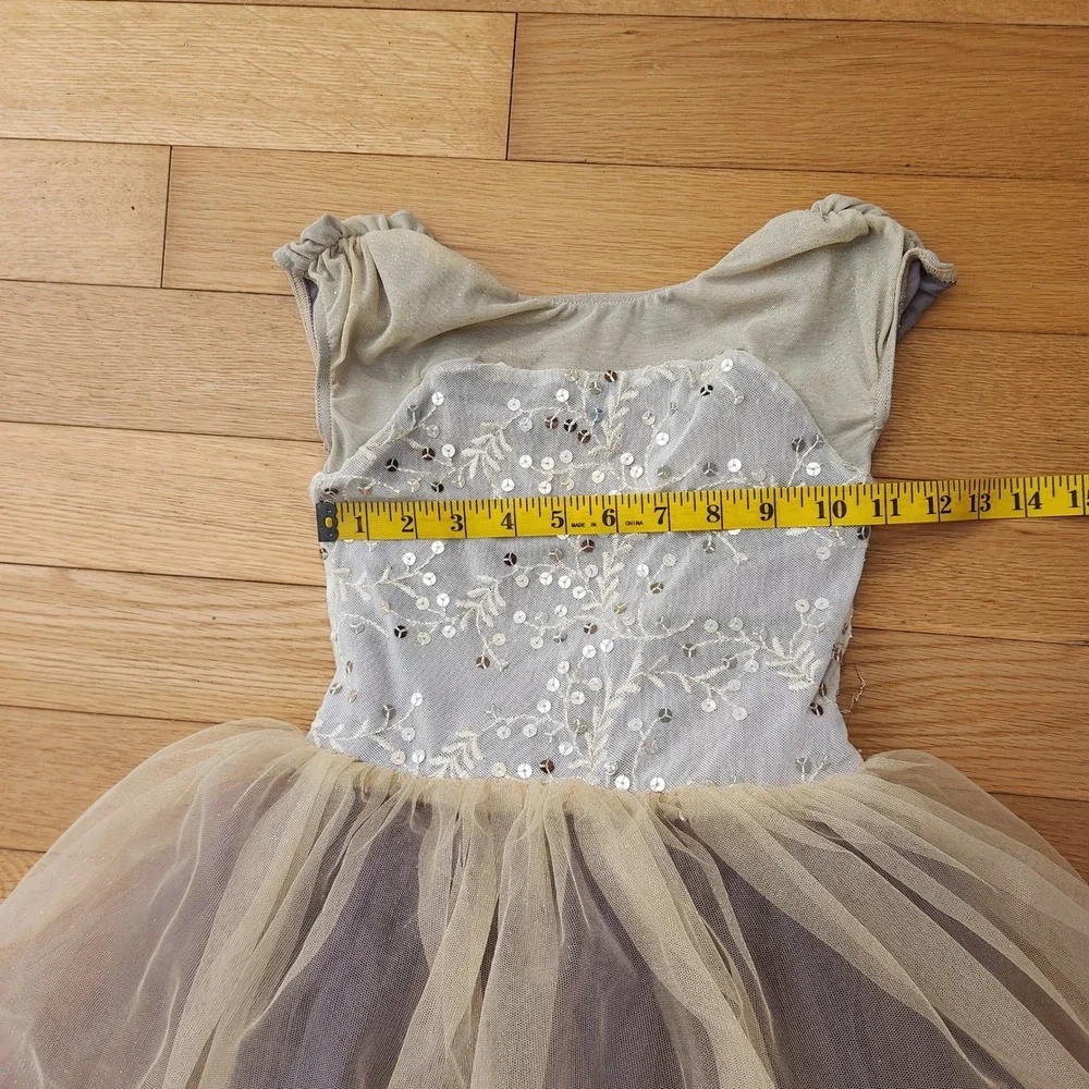 Weissman Kids IC 7-8 Mauve Gold Sequin Floral Tulle Dance Costume Leotard 12413